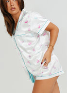 Night Sweet Thing Womens White Turtles Short Satin Short Pyjama Set