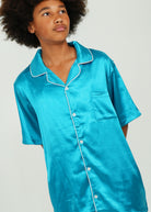 Night Sweet Thing Mens Turquoise Satin Short Pyjama Set