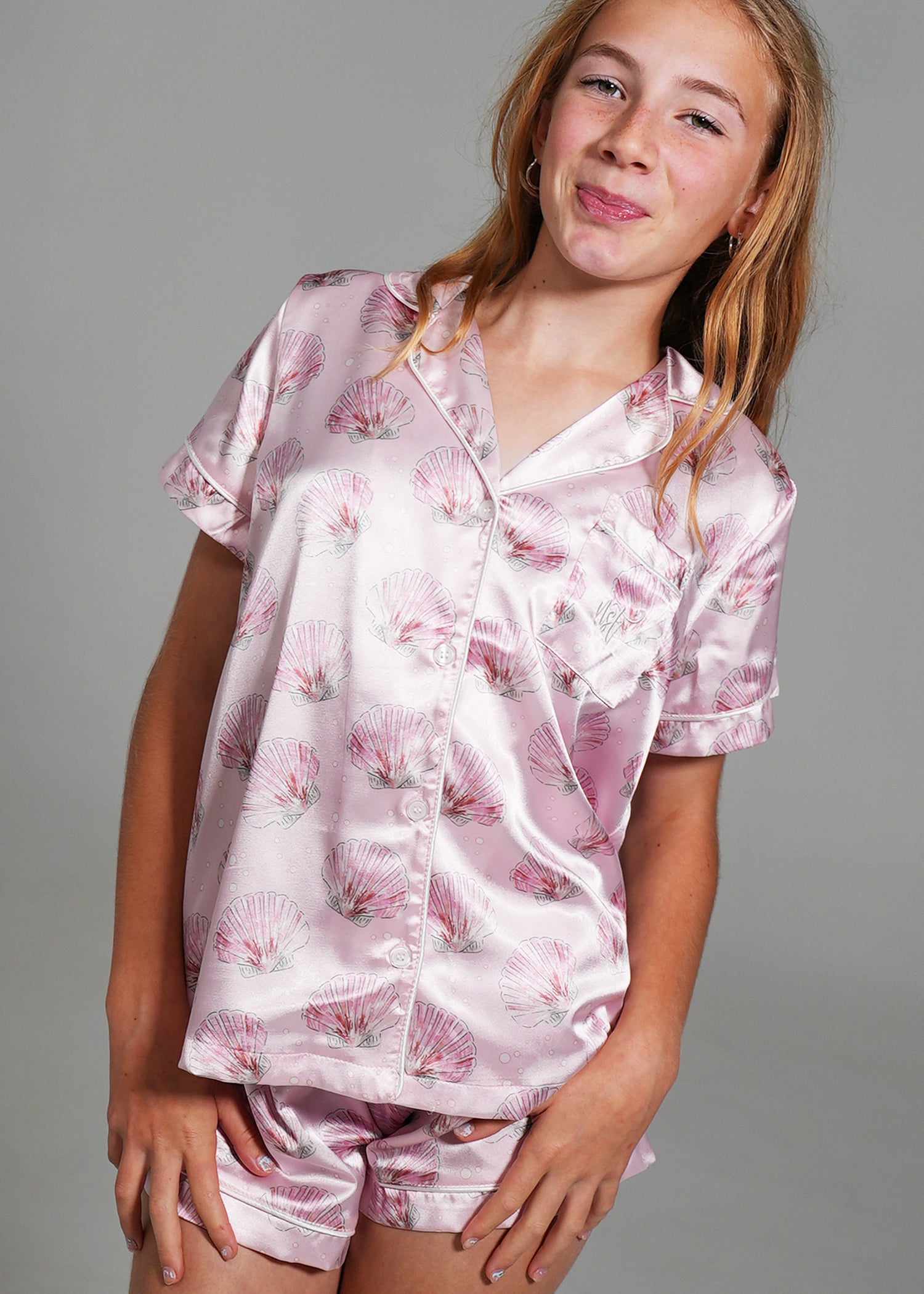 Night Sweet Thing Girls Blush Clamshell Short Satin Short Pyjama Set Kids