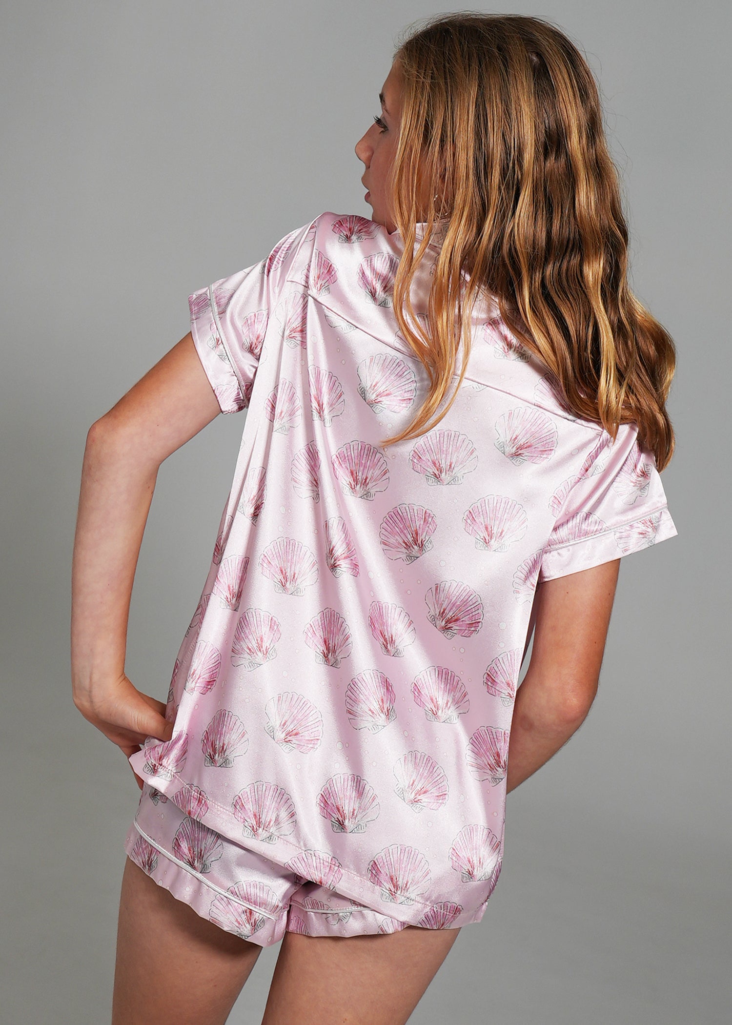 Night Sweet Thing Girls Blush Clamshell Short Satin Short Pyjama Set Kids
