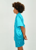 Night Sweet Thing Mens Turquoise Satin Short Pyjama Set