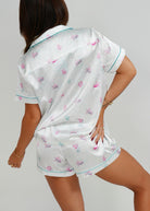 Night Sweet Thing Womens White Turtles Short Satin Short Pyjama Set