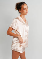 Night Sweet Thing Womens Almond Latte Satin Short Pyjama Set