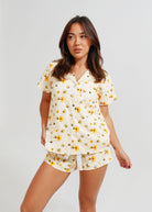 Night Sweet Thing Womens Yellow Bumble Bees Jersey Knit Cotton Short Pyjama Set