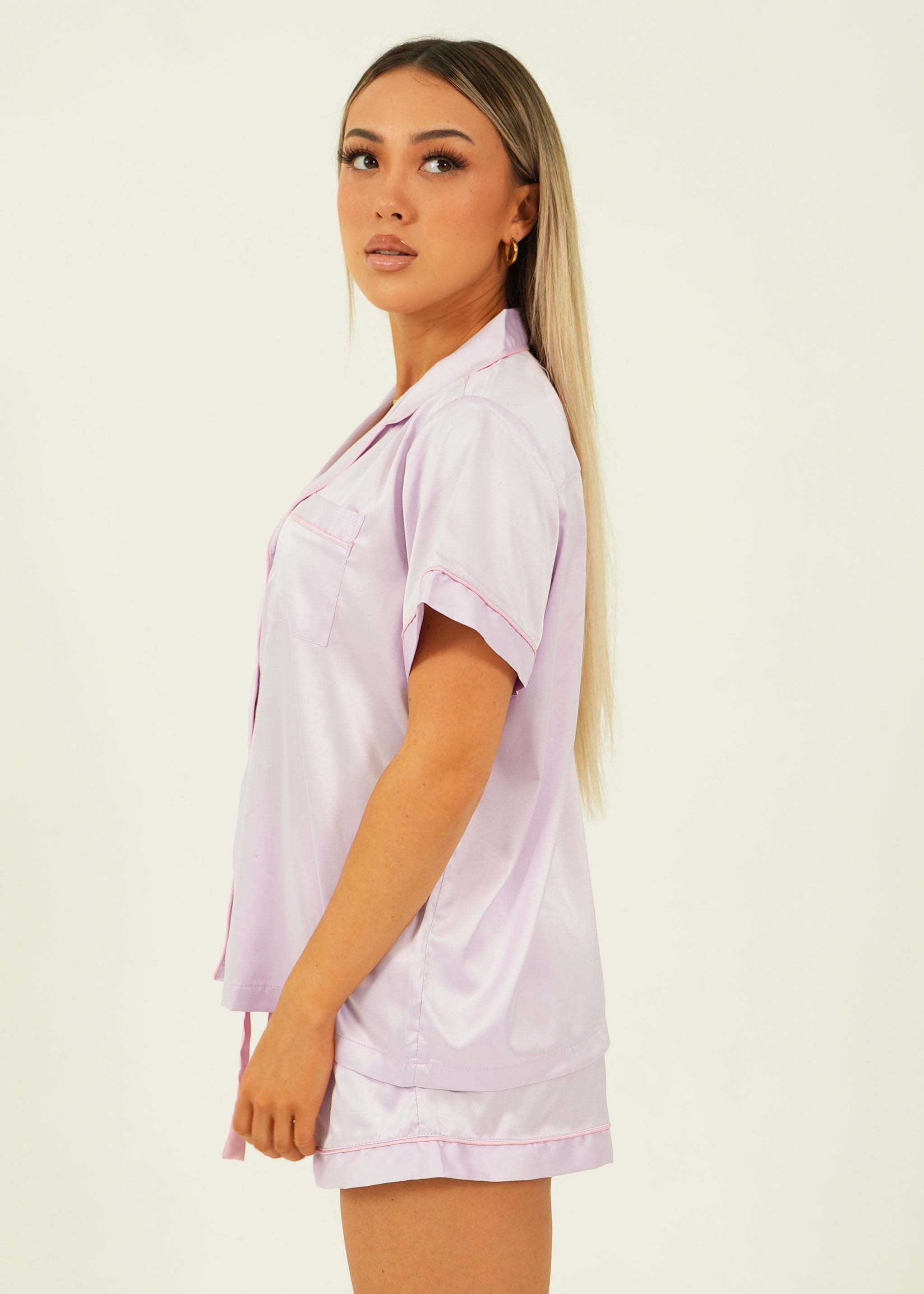 Lilac Matte Satin Short Pyjama Set