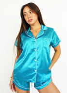 Night Sweet Thing Womens Turquoise Satin Short Pyjama Set
