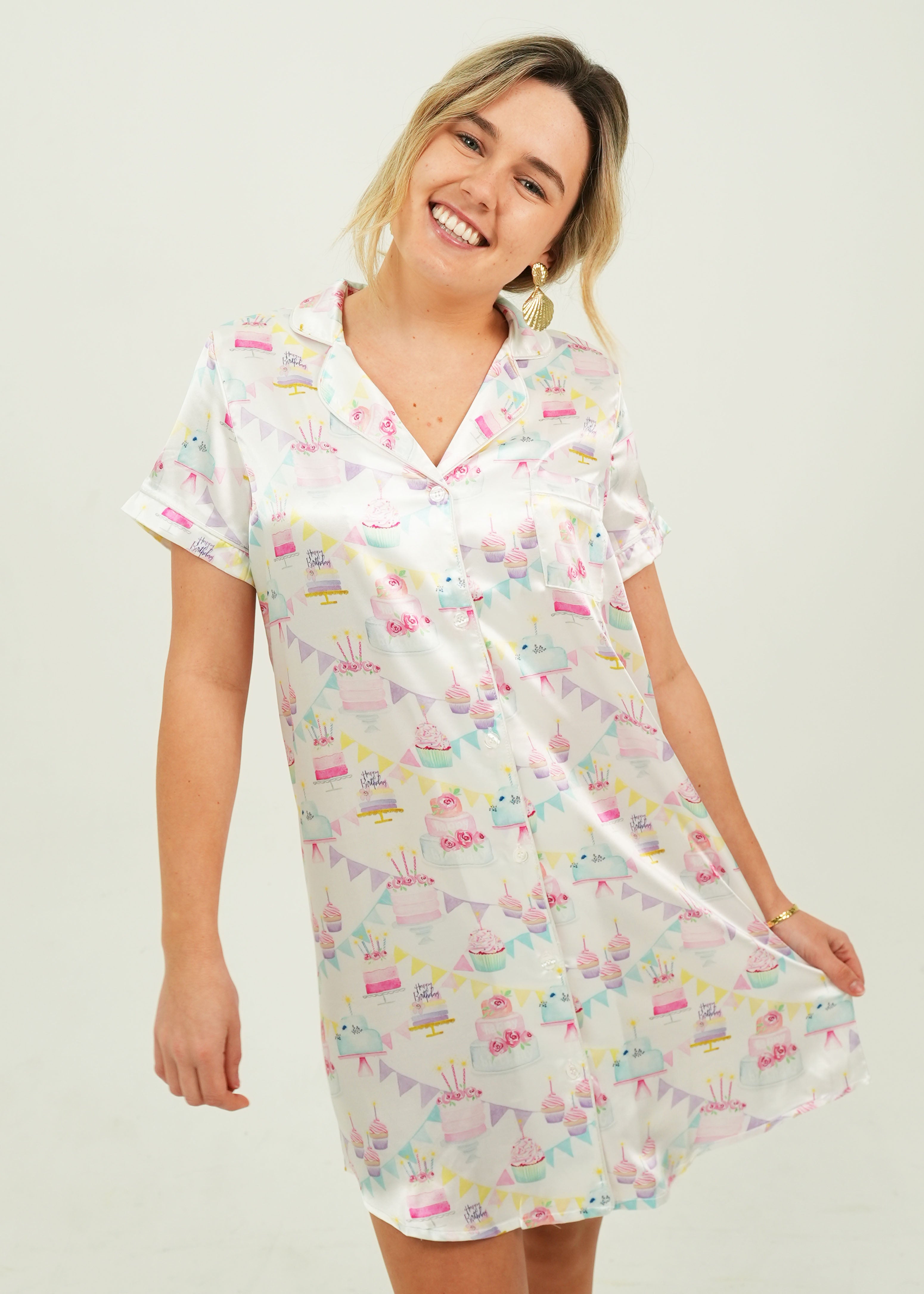 Womens Birthday Satin Night Shirt