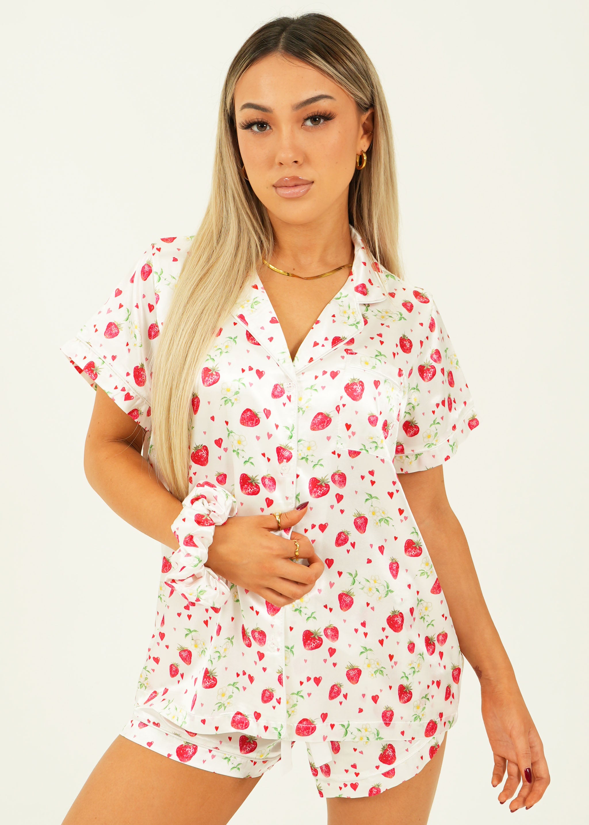 Strawberries Satin Short Pyjama Set