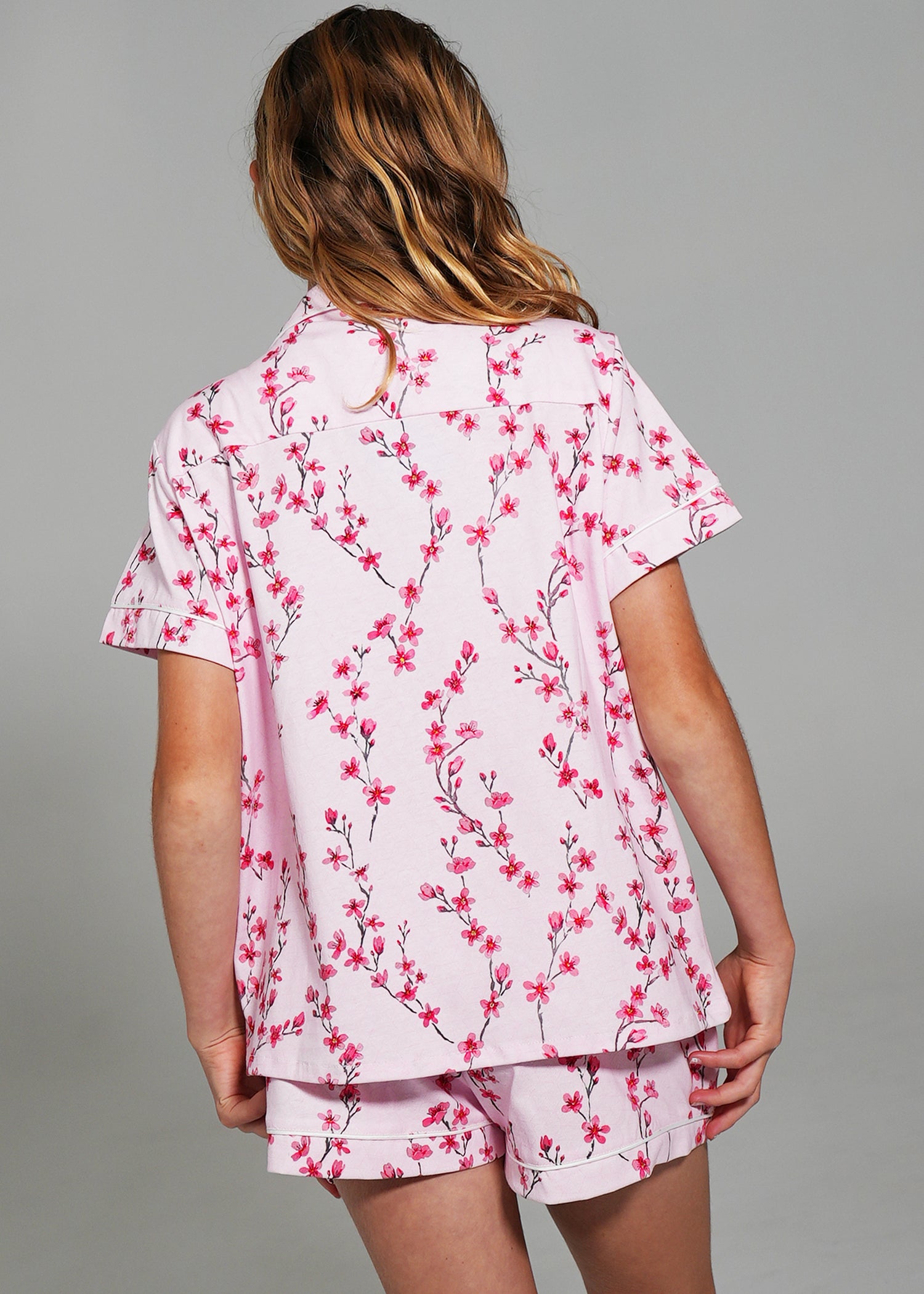 Night Sweet Thing Girls Cherry Blossom Jersey Knit Cotton Short Pyjama Set Kids