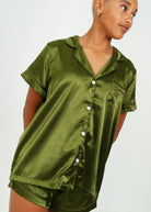 Night Sweet Thing Womens Olive Green Satin Short Pyjama Set