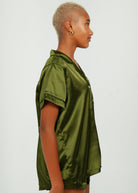 Night Sweet Thing Womens Olive Green Satin Short Pyjama Set