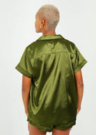 Night Sweet Thing Womens Olive Green Satin Short Pyjama Set
