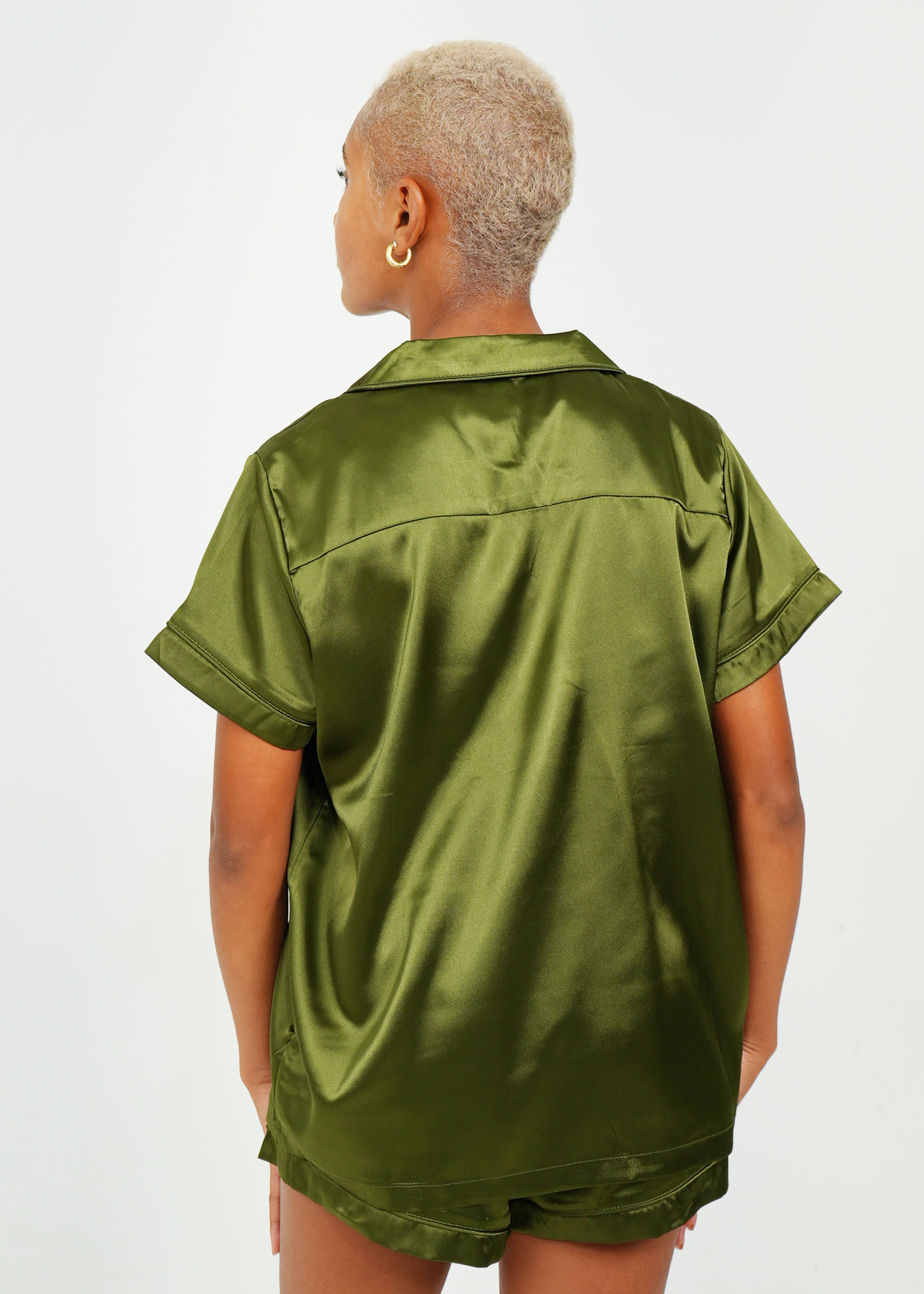 Night Sweet Thing Womens Olive Green Satin Short Pyjama Set