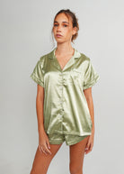 Night Sweet Thing Womens Gum Leaf Satin Short Pyjama Set