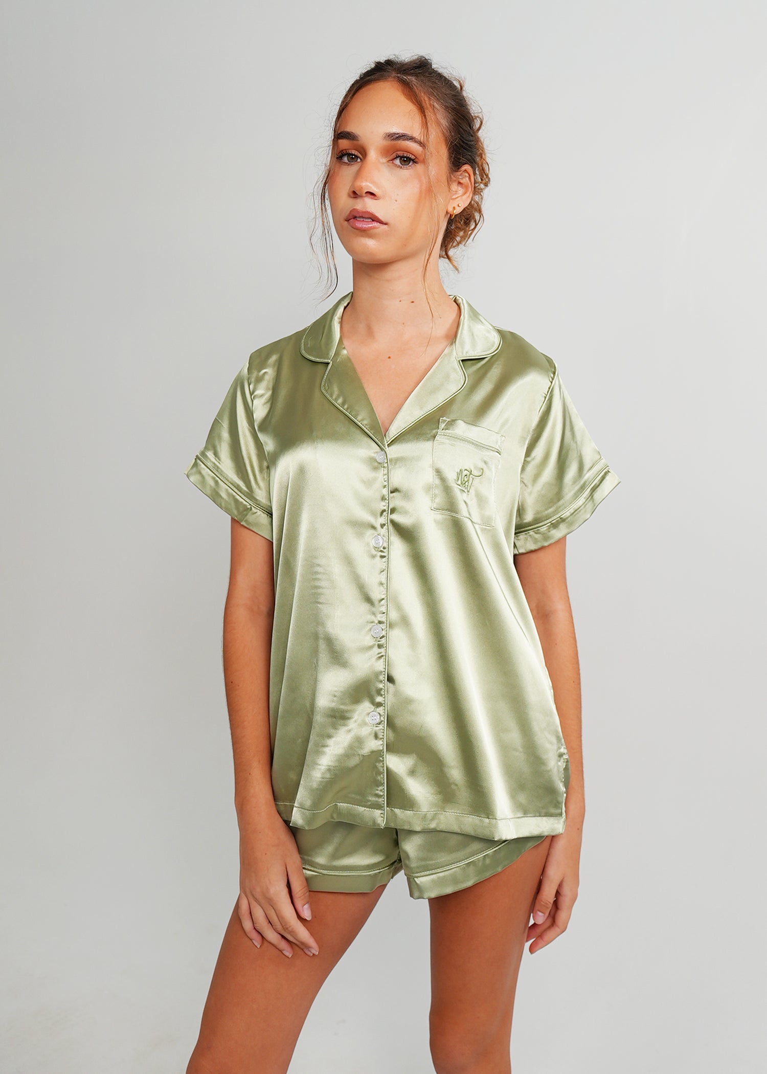 Night Sweet Thing Womens Gum Leaf Satin Short Pyjama Set
