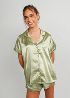 Night Sweet Thing Womens Gum Leaf Satin Short Pyjama Set