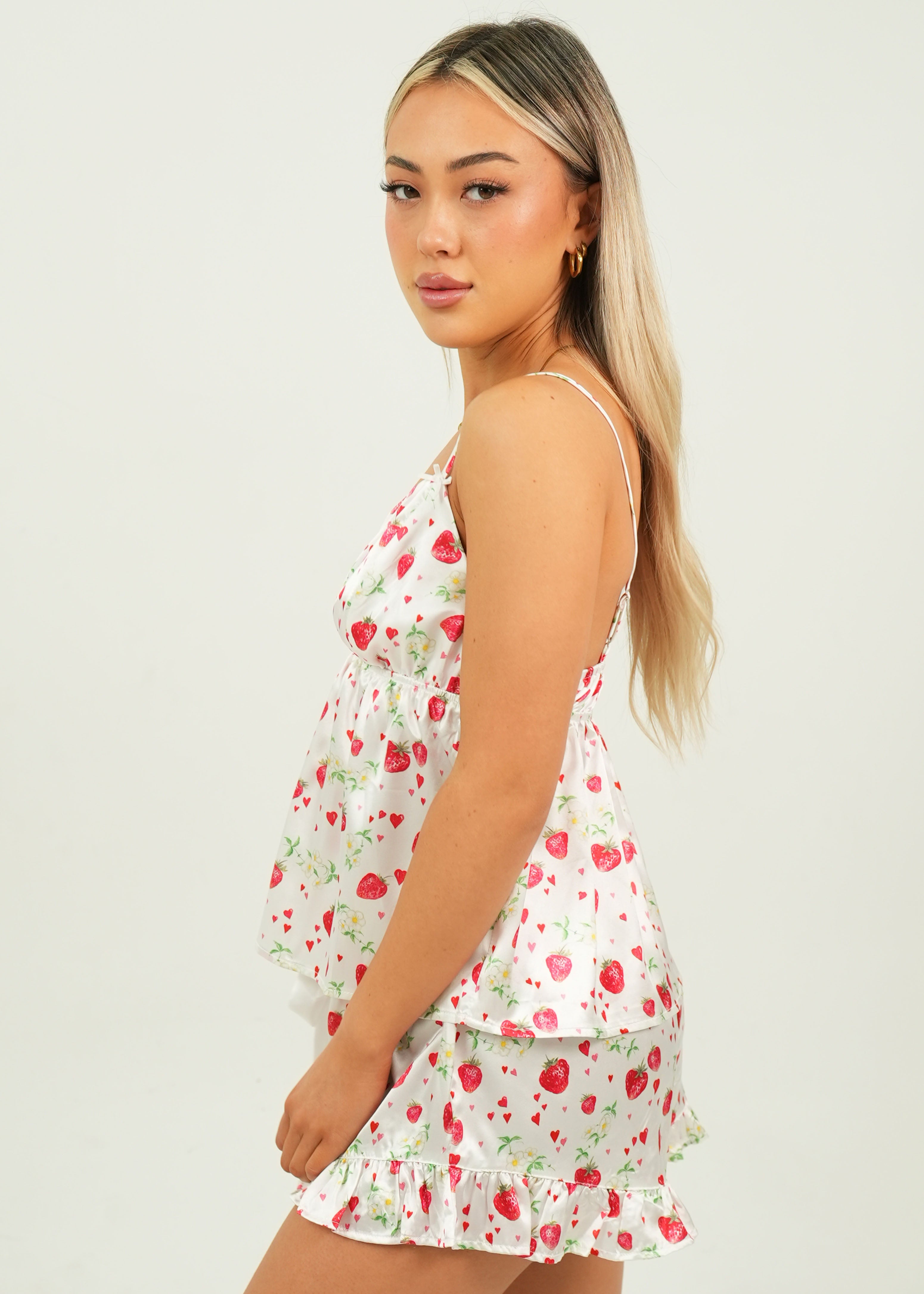 Strawberries Satin Camisole Short Pyjama Set