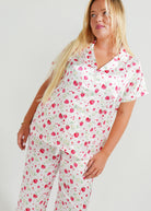 Night Sweet Thing Womens Strawberries Satin Long Pyjama Set