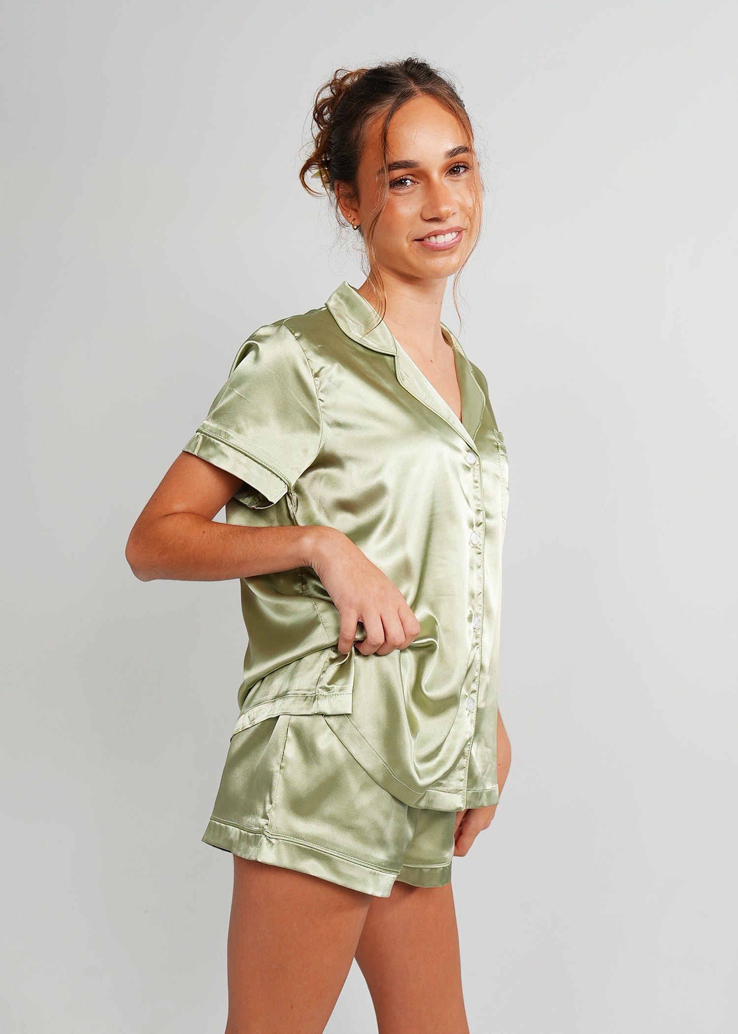 Night Sweet Thing Womens Gum Leaf Satin Short Pyjama Set