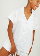 Night Sweet Thing Womens White (With White Piping) Satin Short Pyjama Set