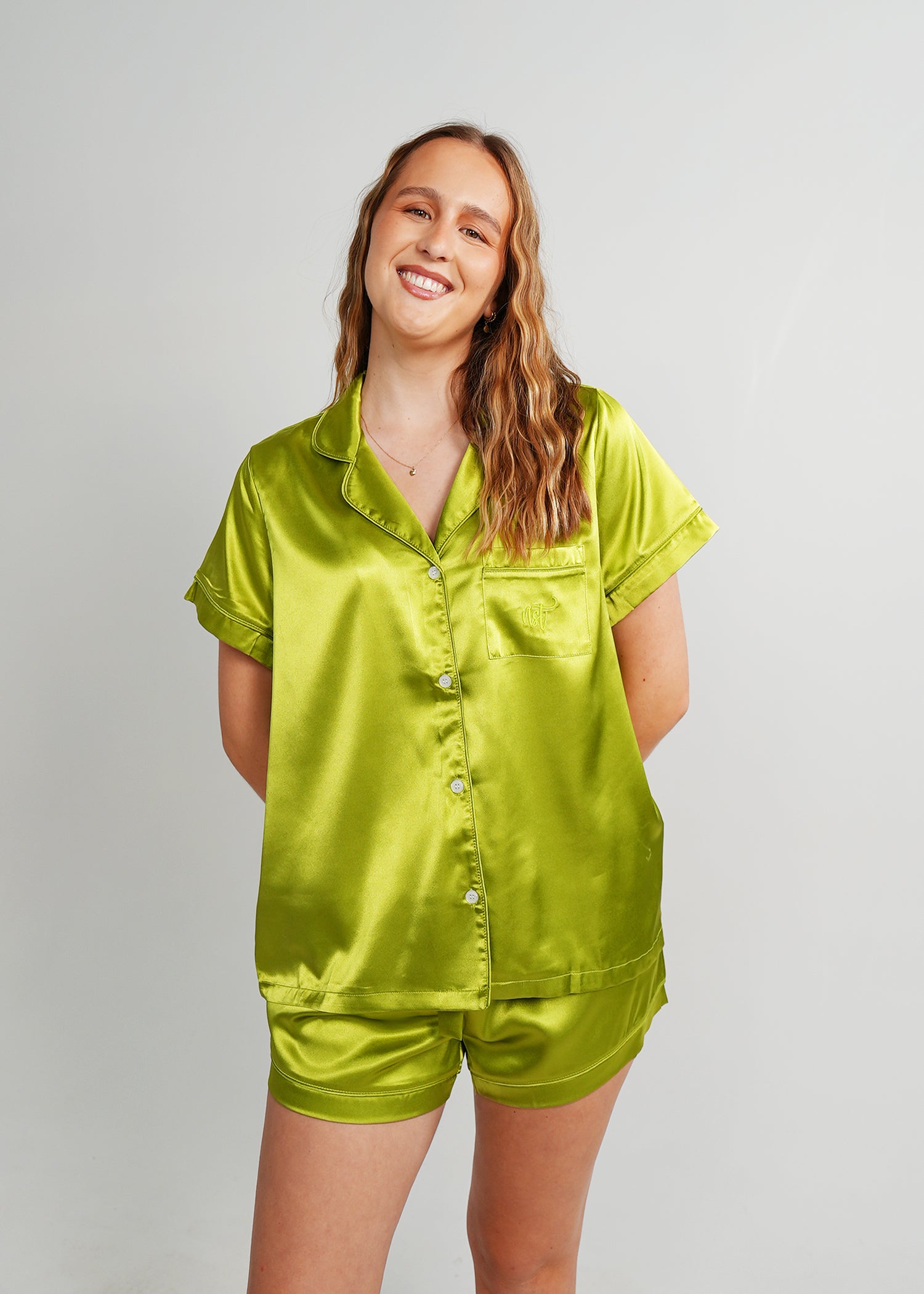 Night Sweet Thing Womens Green Apple Satin Short Pyjama Set