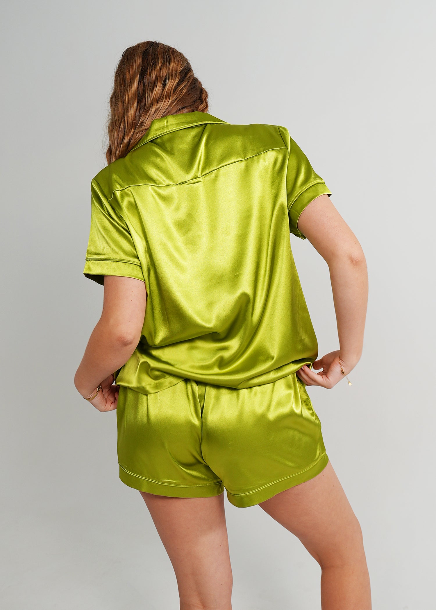 Night Sweet Thing Womens Green Apple Satin Short Pyjama Set