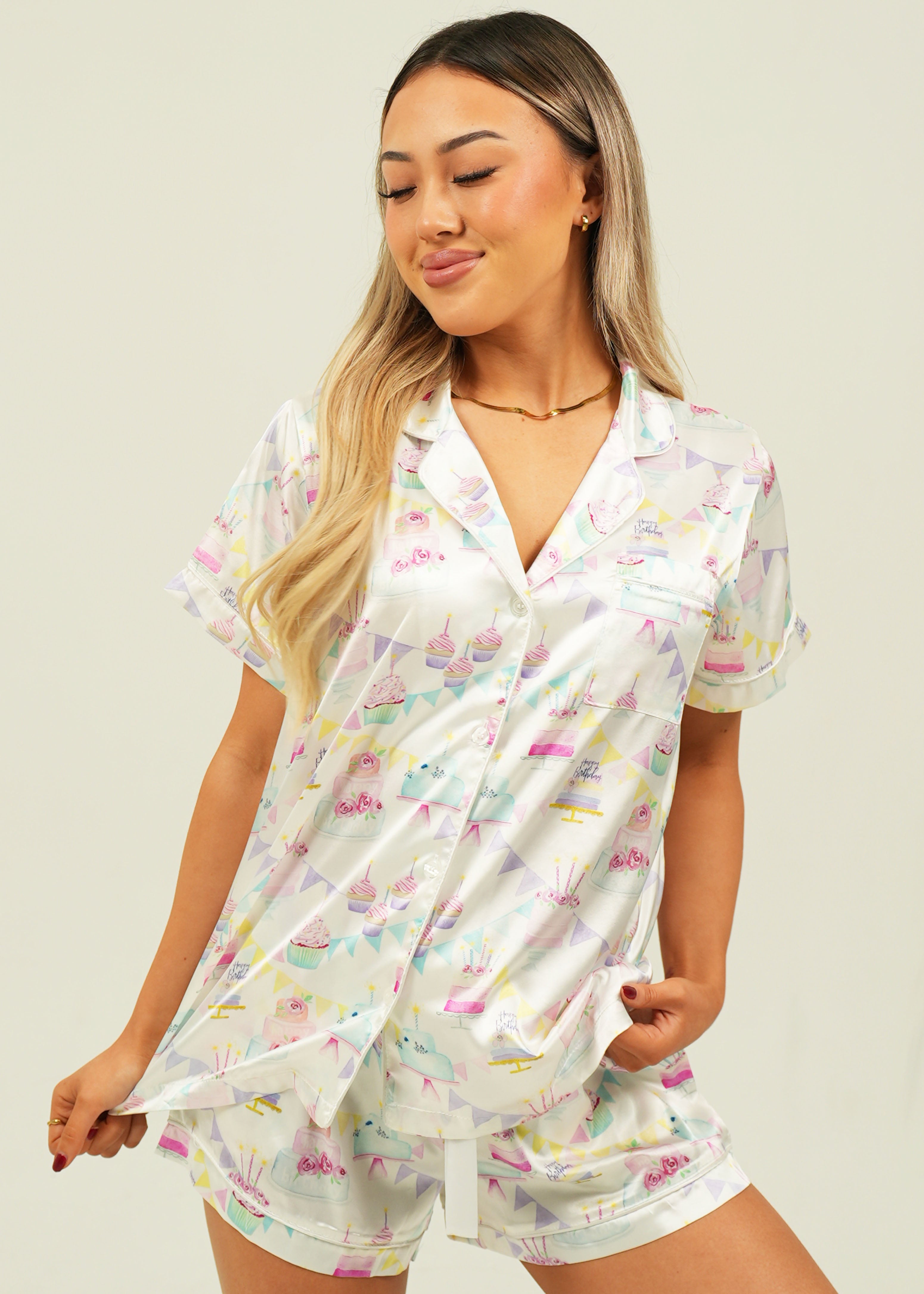 Womens Birthday Satin Short Pyjama Set