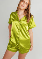 Night Sweet Thing Womens Green Apple Satin Short Pyjama Set