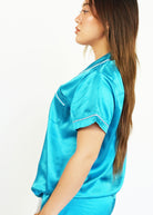 Night Sweet Thing Womens Turquoise Satin Short Pyjama Set