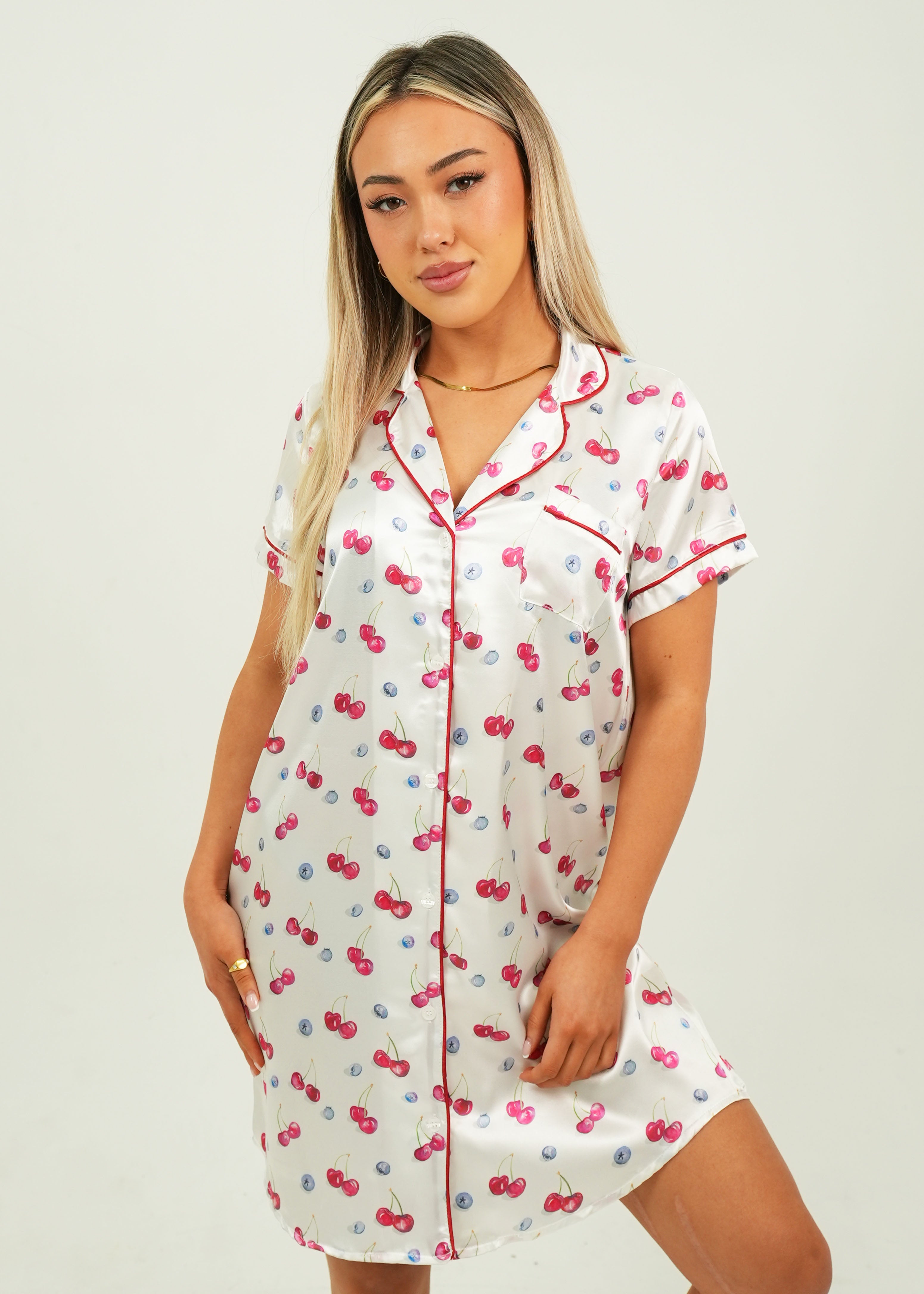 Cherries and Berries Satin Night Shirt