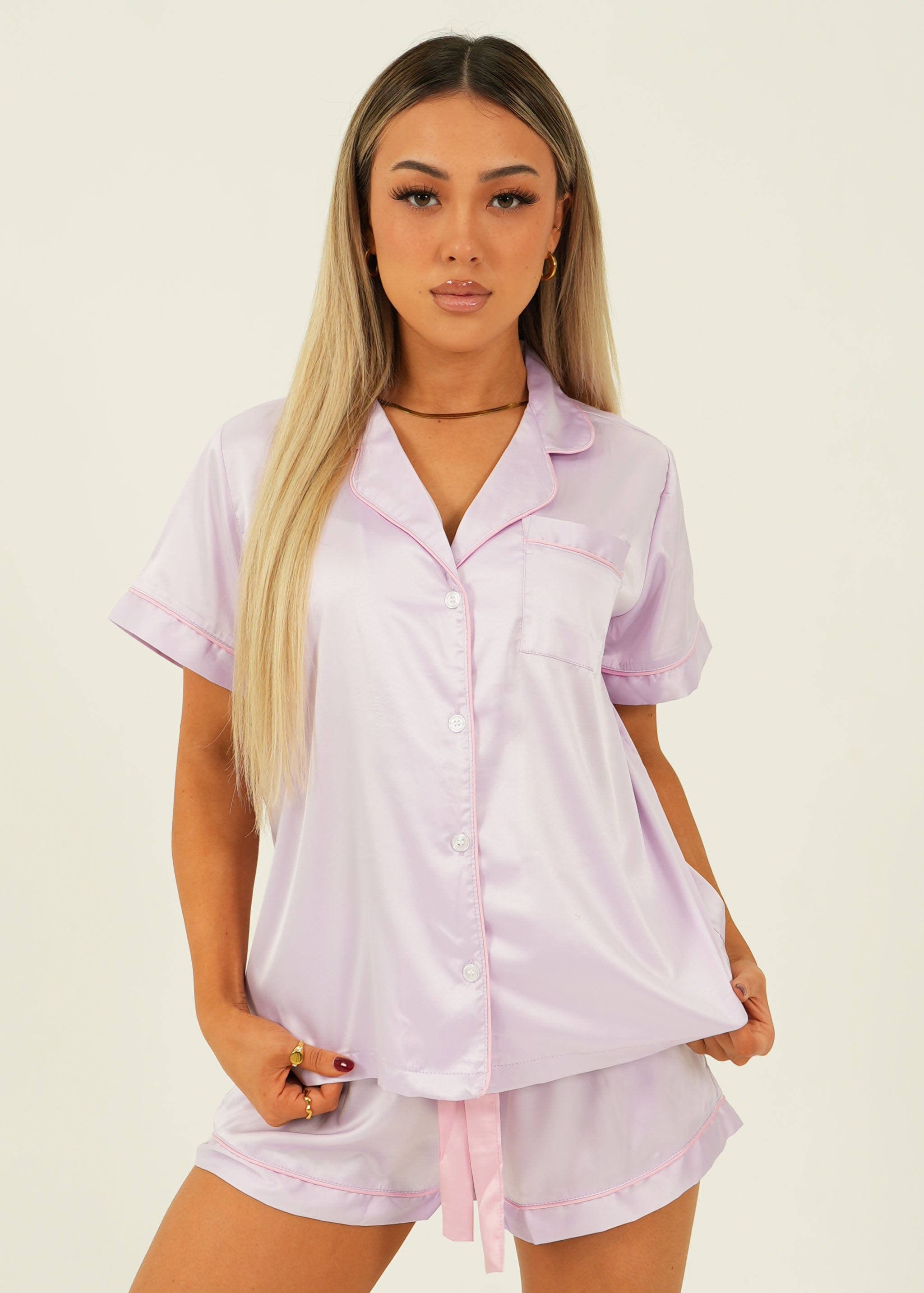 Lilac Matte Satin Short Pyjama Set