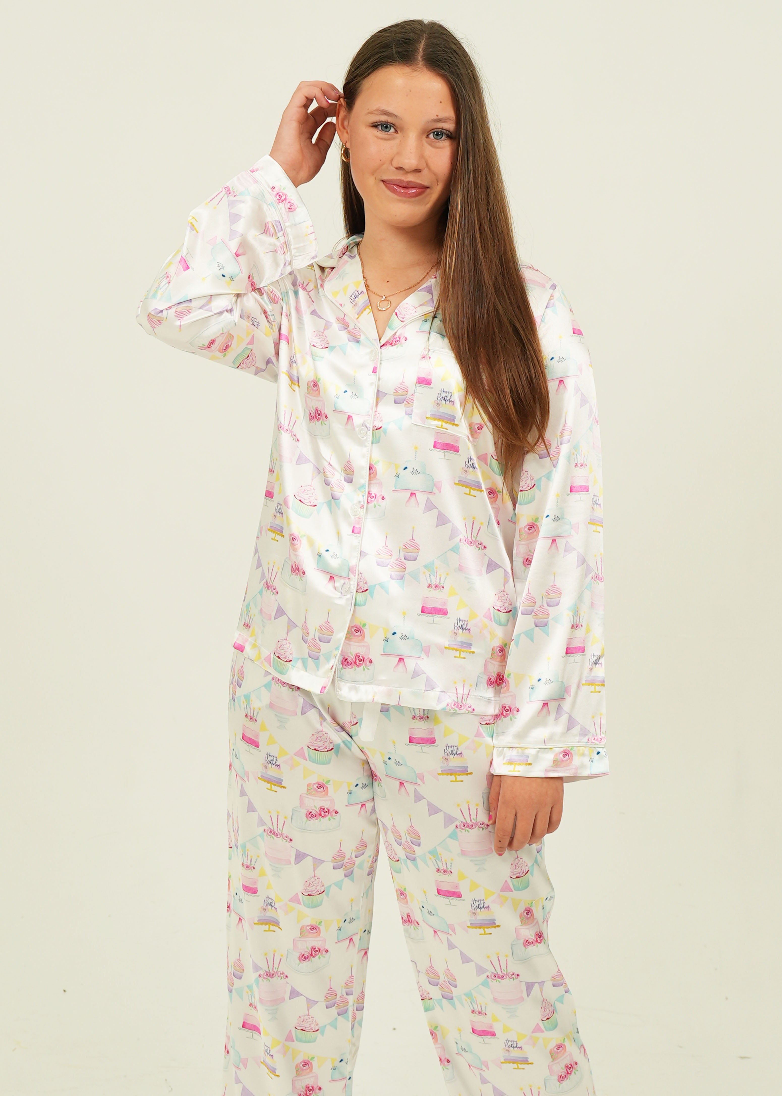 Womens Birthday Satin Long Pyjama Set