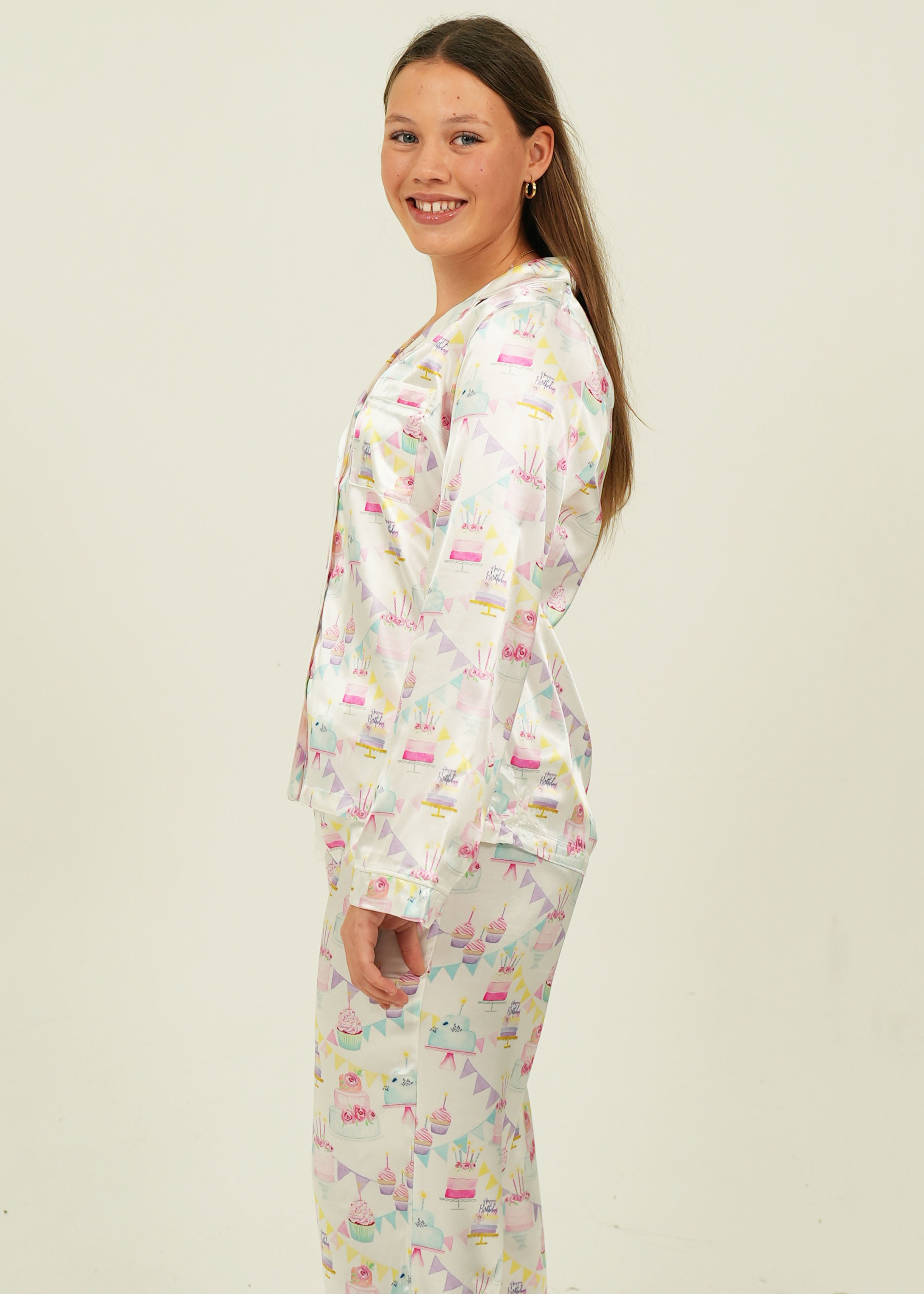 Womens Birthday Satin Long Pyjama Set