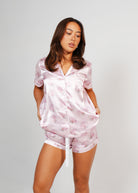 Night Sweet Thing Womens Blush Clamshell Satin Short Pyjama Set