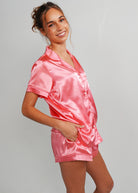 Night Sweet Thing Womens Coral Pink Satin Short Pyjama Set