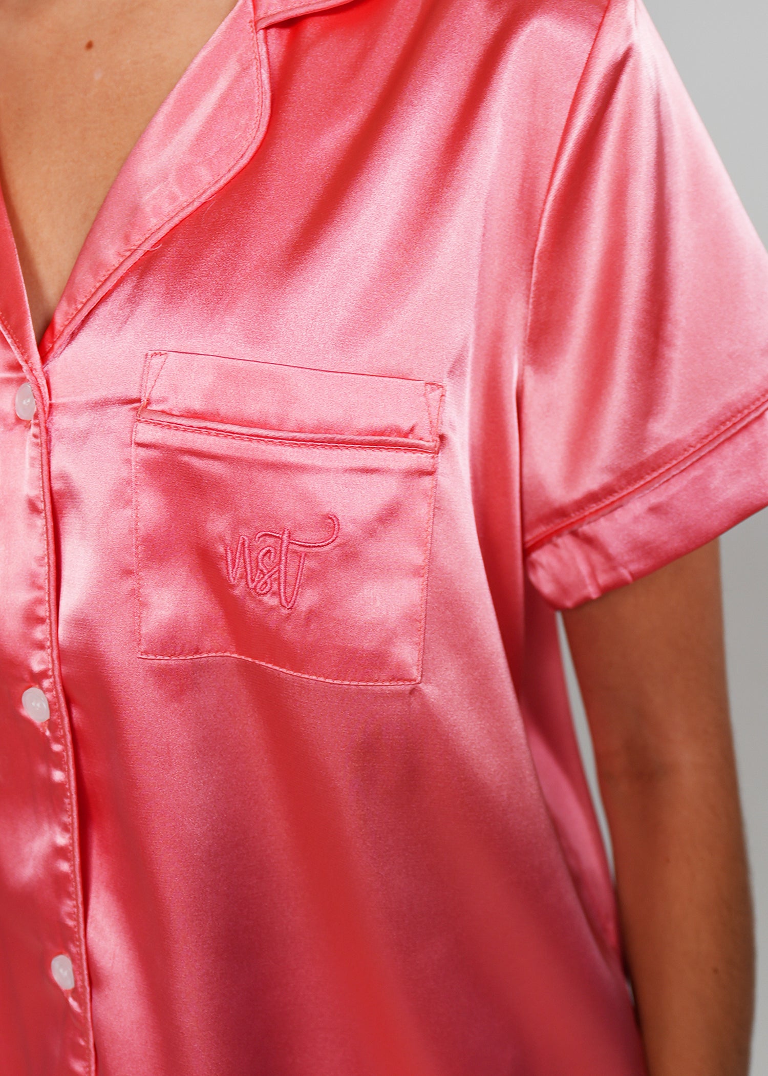Night Sweet Thing Womens Coral Pink Satin Short Pyjama Set