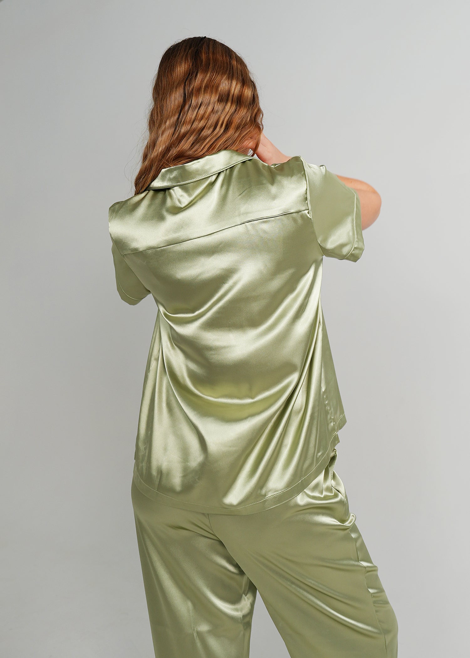 Night Sweet Thing Womens Gum Leaf Satin Long Pyjama Set