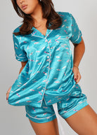 Night Sweet Thing Womens Ocean Drift Satin Short Pyjama Set