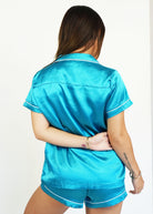 Night Sweet Thing Womens Turquoise Satin Short Pyjama Set
