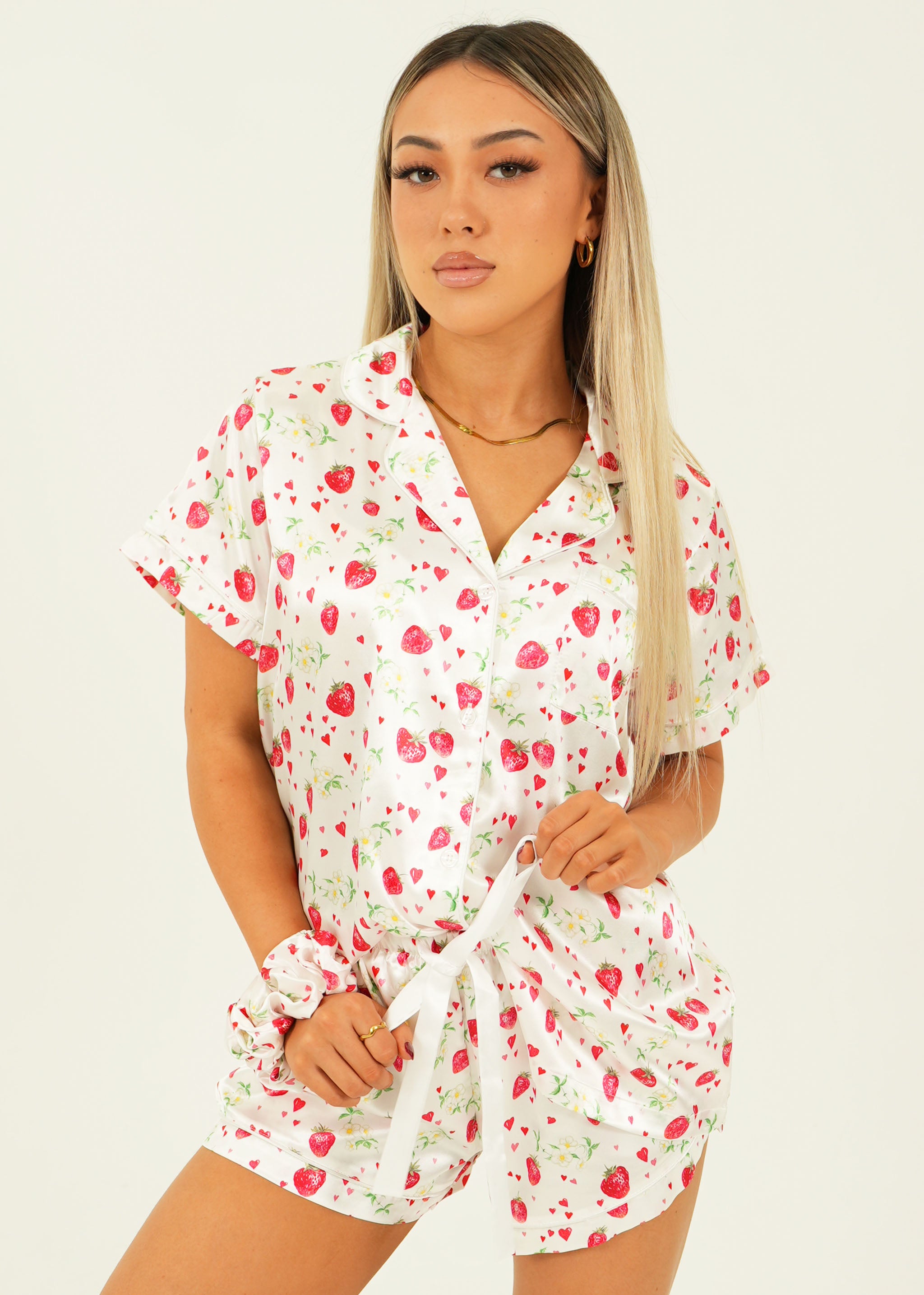 Strawberries Satin Short Pyjama Set