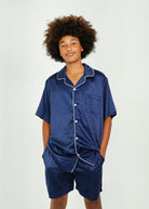 Night Sweet Thing Mens Navy Matte Satin Short Pyjama Set