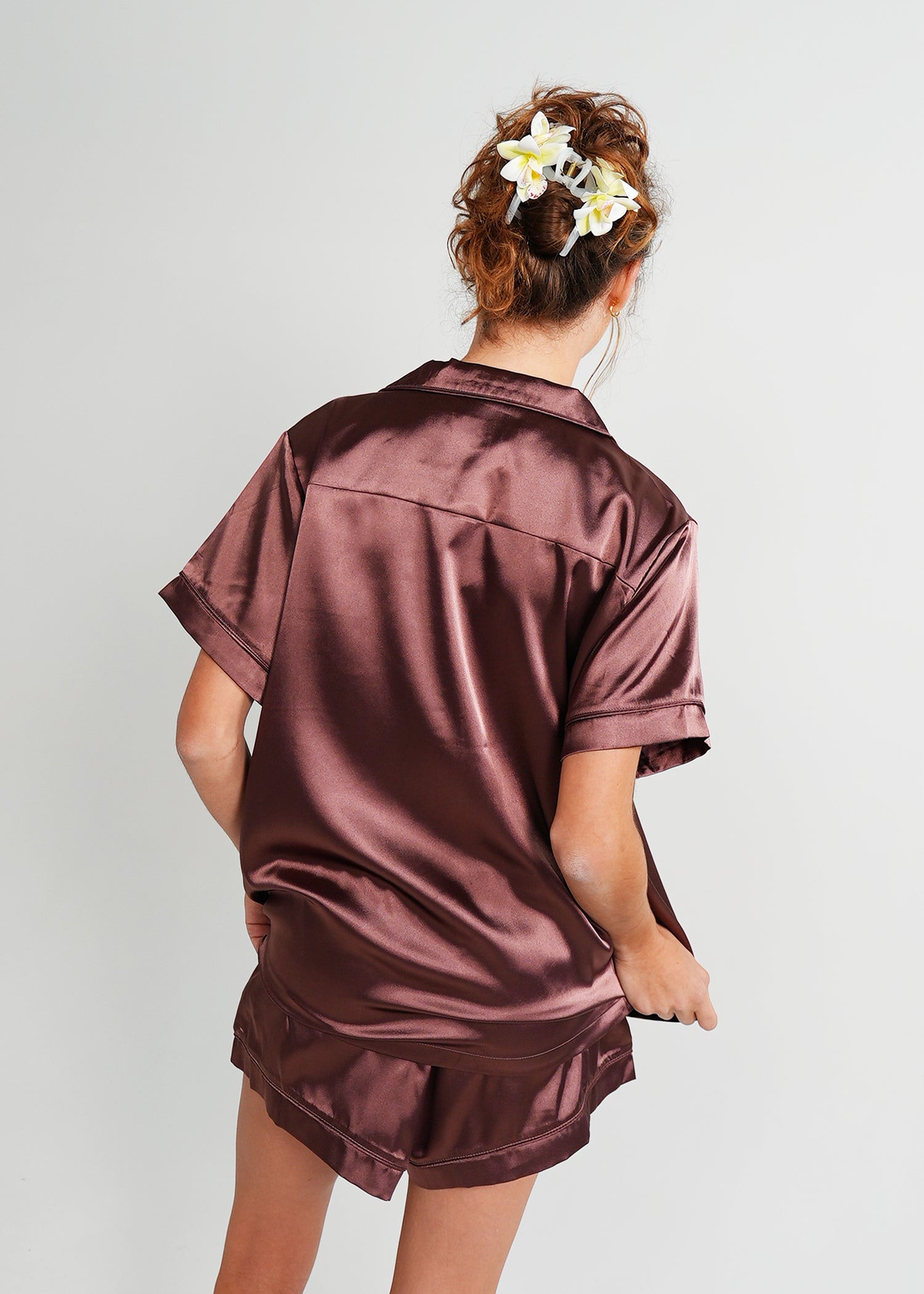 Night Sweet Thing Womens Chocolate Satin Short Pyjama Set