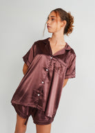 Night Sweet Thing Womens Chocolate Satin Short Pyjama Set