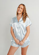 Night Sweet Thing Womens Baby Blue (With Blue Piping) Satin Short Pyjama Set