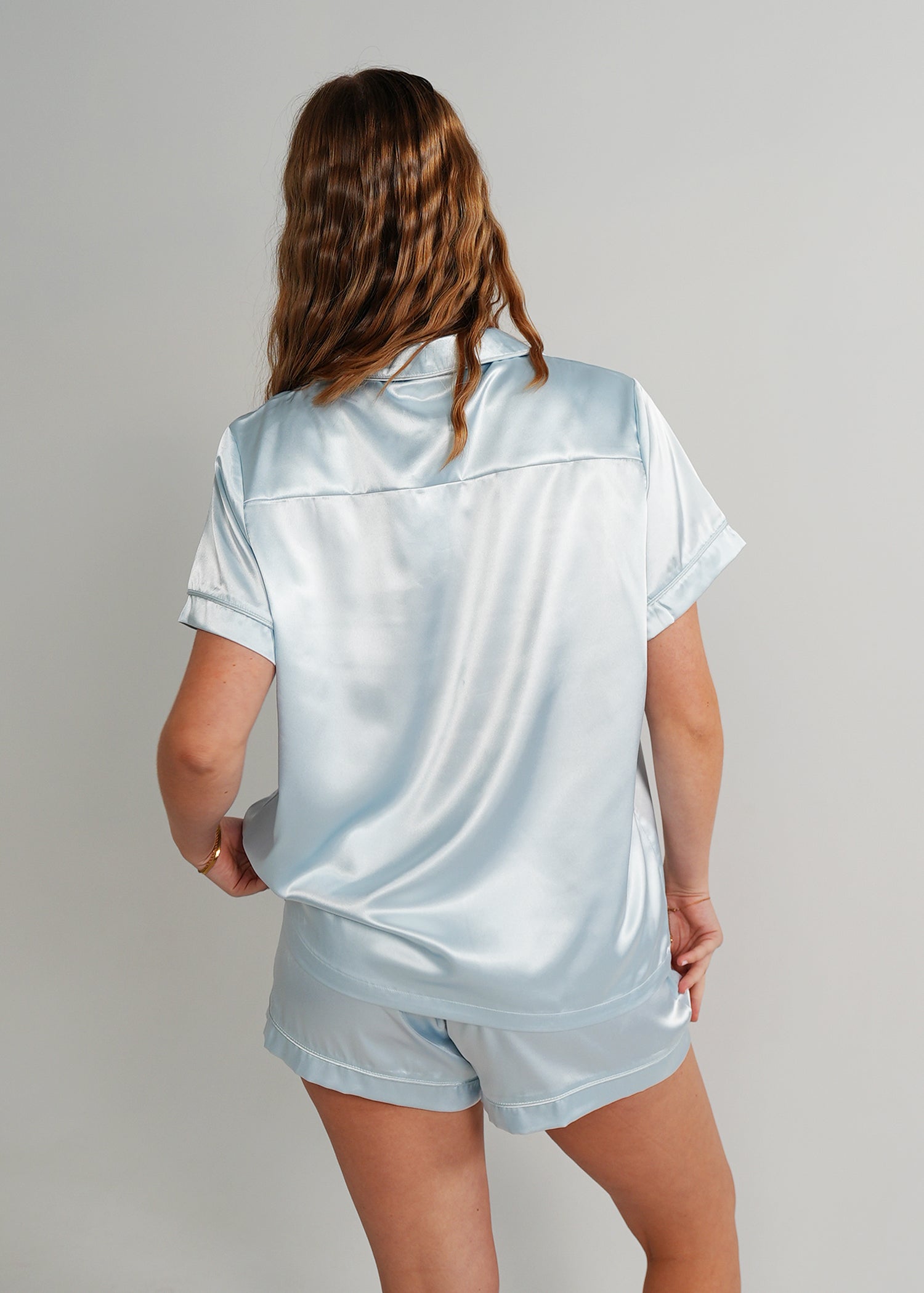 Night Sweet Thing Womens Baby Blue (With Blue Piping) Satin Short Pyjama Set