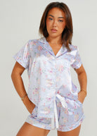 Night Sweet Thing Womens Lilac Blossom Satin Short Pyjama Set