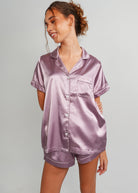 Night Sweet Thing Womens Dusty Plum Satin Short Pyjama Set