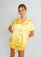 Night Sweet Thing Womens Lemon Yellow Satin Short Pyjama Set