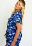 Night Sweet Thing Womens Find the Current Navy Satin Short Pyjama Set