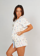 Night Sweet Thing Womens Beach Huts Jersey Knit Cotton Short Pyjama Set